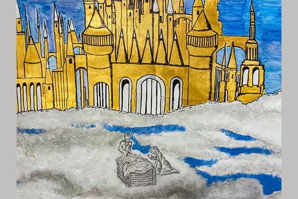 Luke C. Christmas Art Story castle in heaven with holy family