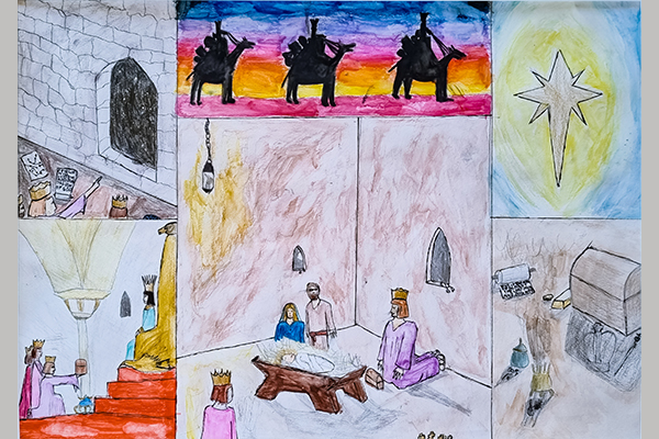 Hugh D. Christmas Art Story different scenes from birth of Jesus