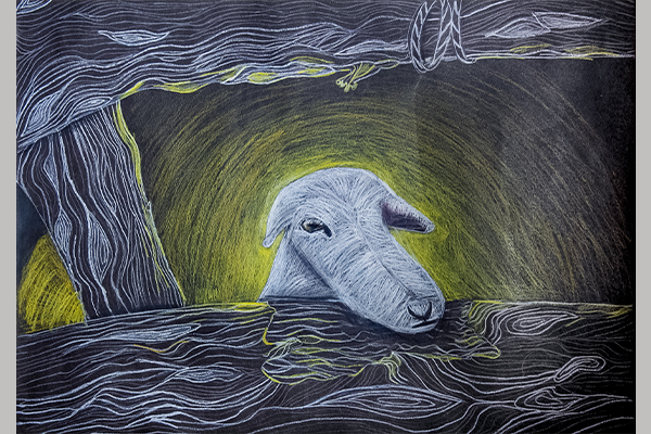 Noah F. Christmas Art Story lamb in the stable
