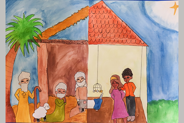 Caoimhe L. Christmas Art Story House with different families