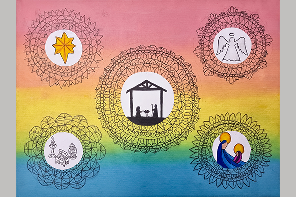 Chloe L. Christmas Art Story 5 circles with different images