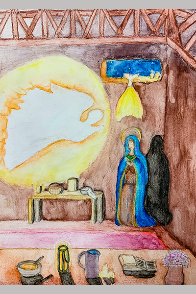 Emma M. Christmas Art Virgin Mary with a spirit of an angel
