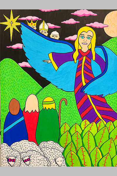 Boyd K. Christmas Art Story angel with 3 kings
