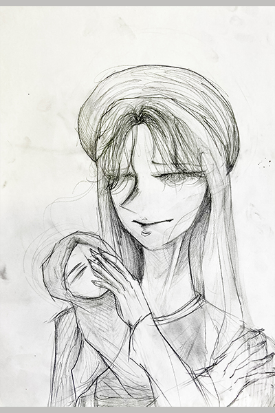 Se J. Christmas Art Story Mary with child drawing