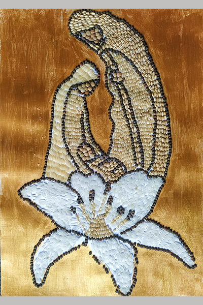 Sophia S. Christmas Art Story beaded artwork of holy family