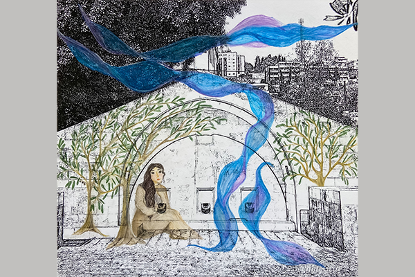 Dhyllen S. Christmas Art Story Virgin Mary with blue spirit