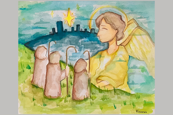 Kiana S. Christmas Art Story Angel with 3 wise men