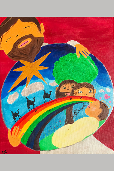 Olivia T. Christmas Art Story father holding a Christmas ball