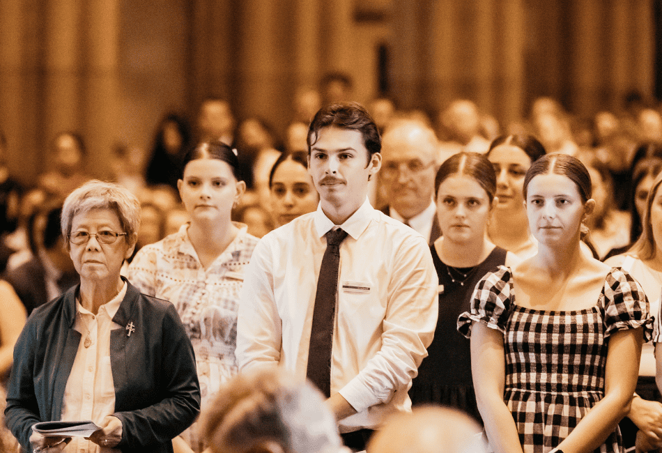 Photo showing beginning teachers at the Commissioning Mass