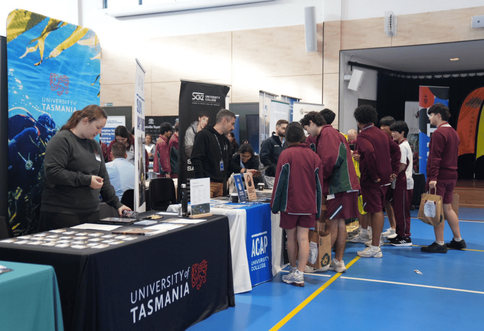 A photo of Holy Spirit Lakemba students gathering at stalls at the Careers Enrichment Day