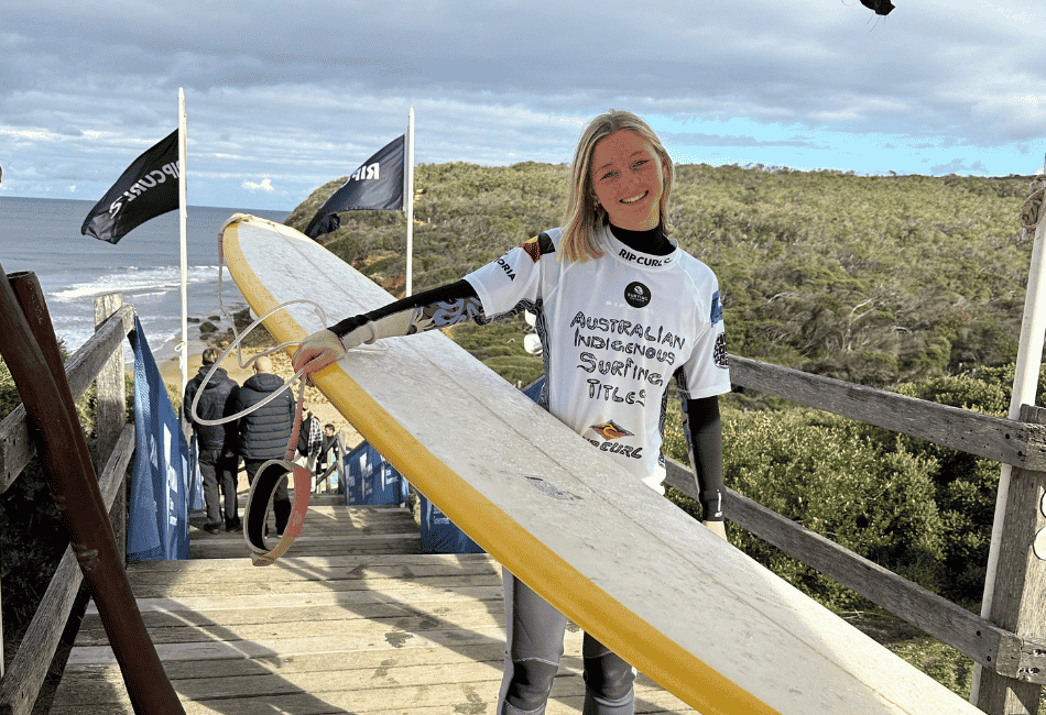 Matilda competing at the Australian Indigenous Surf Titles